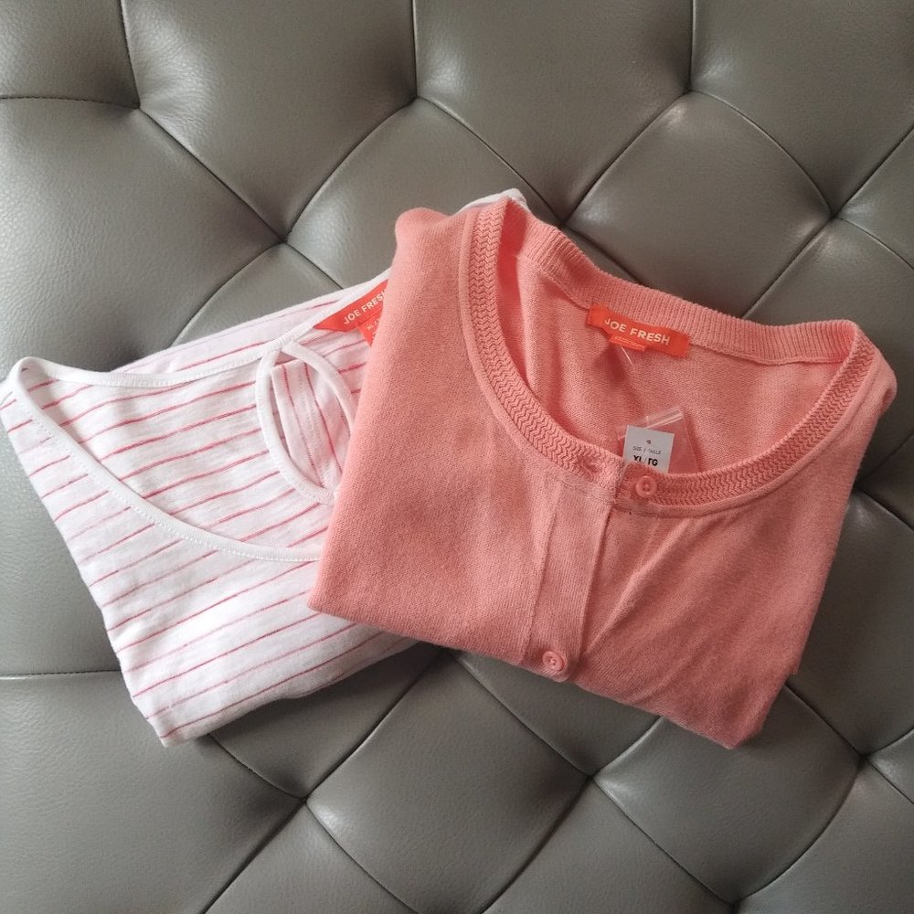 Joe Fresh Coral & White Tee with Cardigan